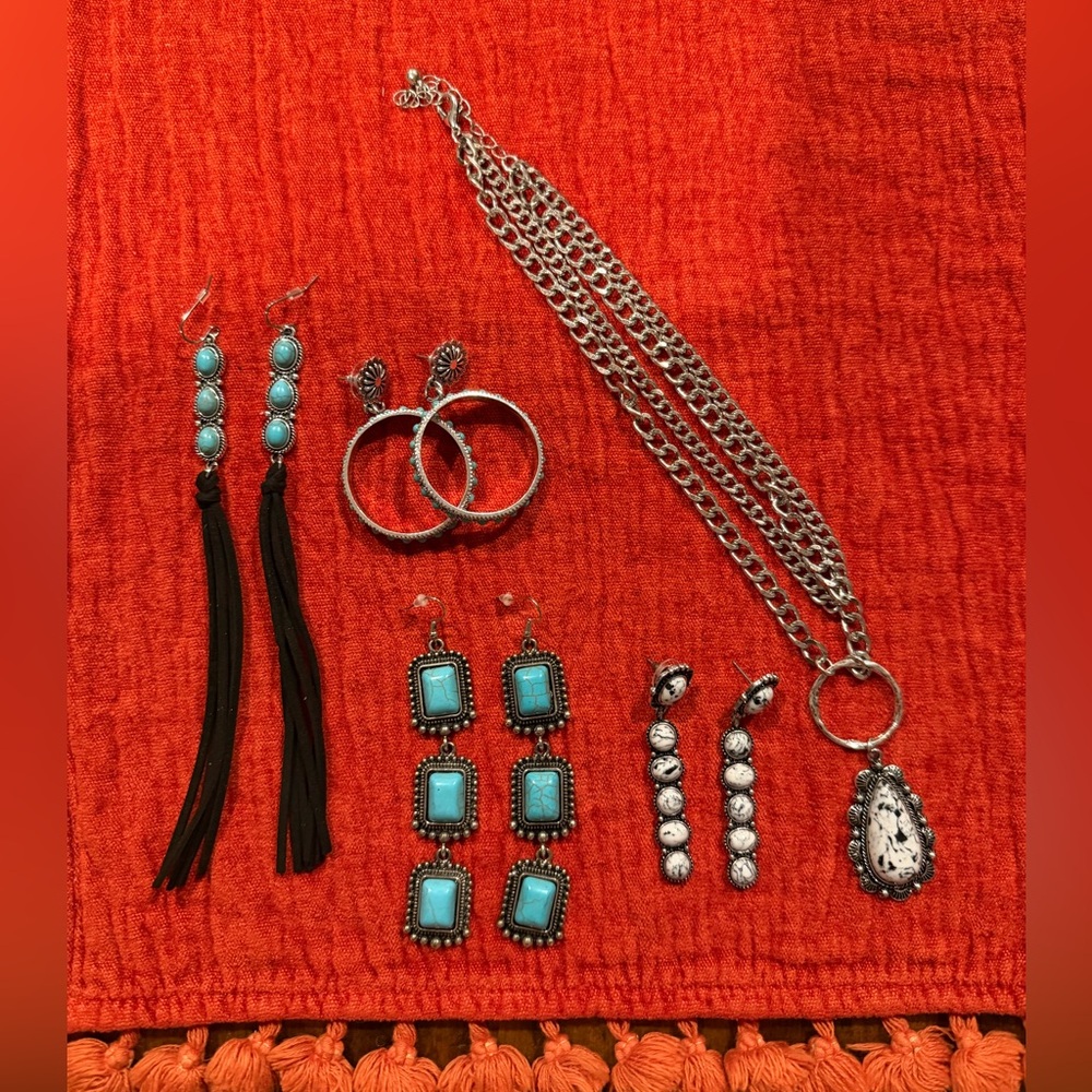 FAUX Silver and Turquoise Jewelry
